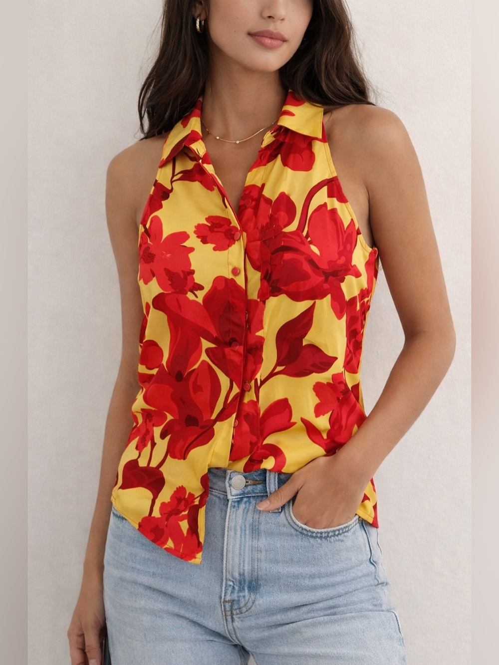 Banana Republic - Sleeveless Floral Print Blouse w/ V-neck - Size 6
